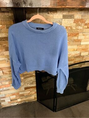 100%cotton Light Blue Cropped Knit Sweater - Women